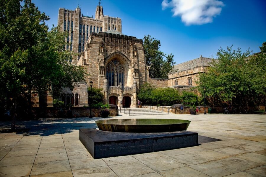 A far shot of a building of Yale University in New Haven, CT