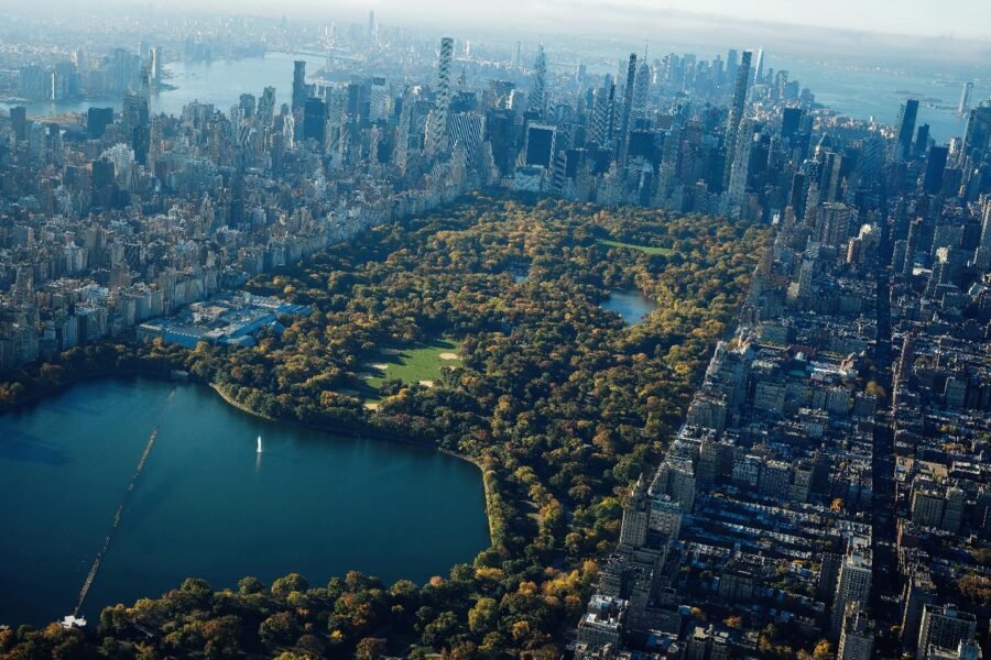 An aerial view of NYC, including Central Park