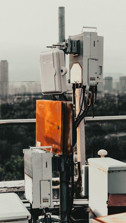 An image of antennas on a rooftop